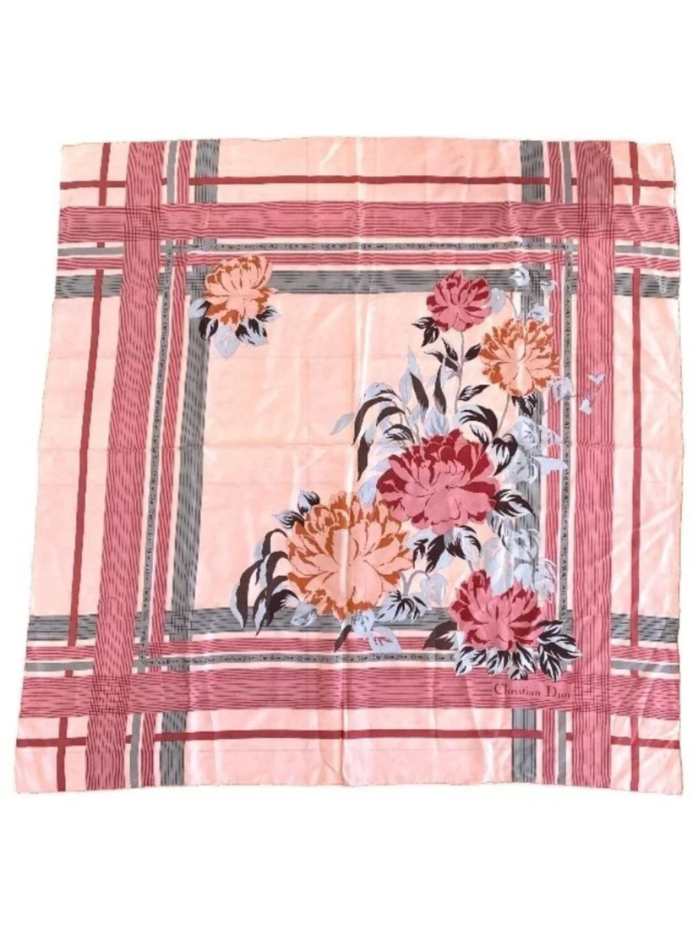 Christian Dior Stole Shawl Scarf Accessories Silk Logo Total Pink Red